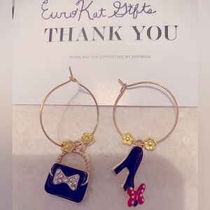 Gold Luxury Charm Hoop Earrings wire gold over stainless NEW